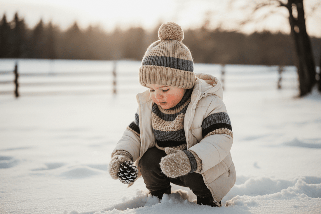 Bambino con abbigliamento invernale comodo e caldo per l’inverno
