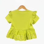 Mayoral t-shirt neonata giallo lime con volant e dettagli in sangallo - Abbigliamento bambini firmato | CDifferent Outlet