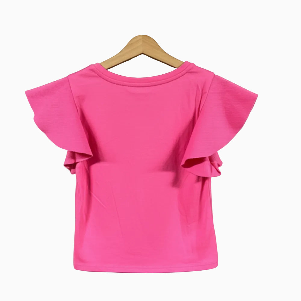Please t-shirt fucsia manica a volant bambina