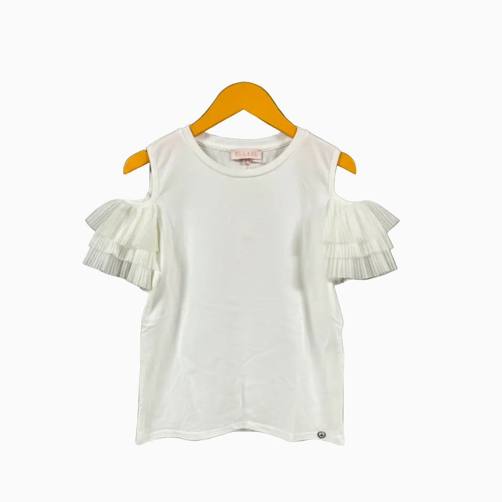 Please maglia bambina bianca con manica in tulle - Abbigliamento bambini firmato | CDifferent Outlet