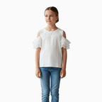 Please maglia bambina bianca con manica in tulle - Abbigliamento bambini firmato | CDifferent Outlet