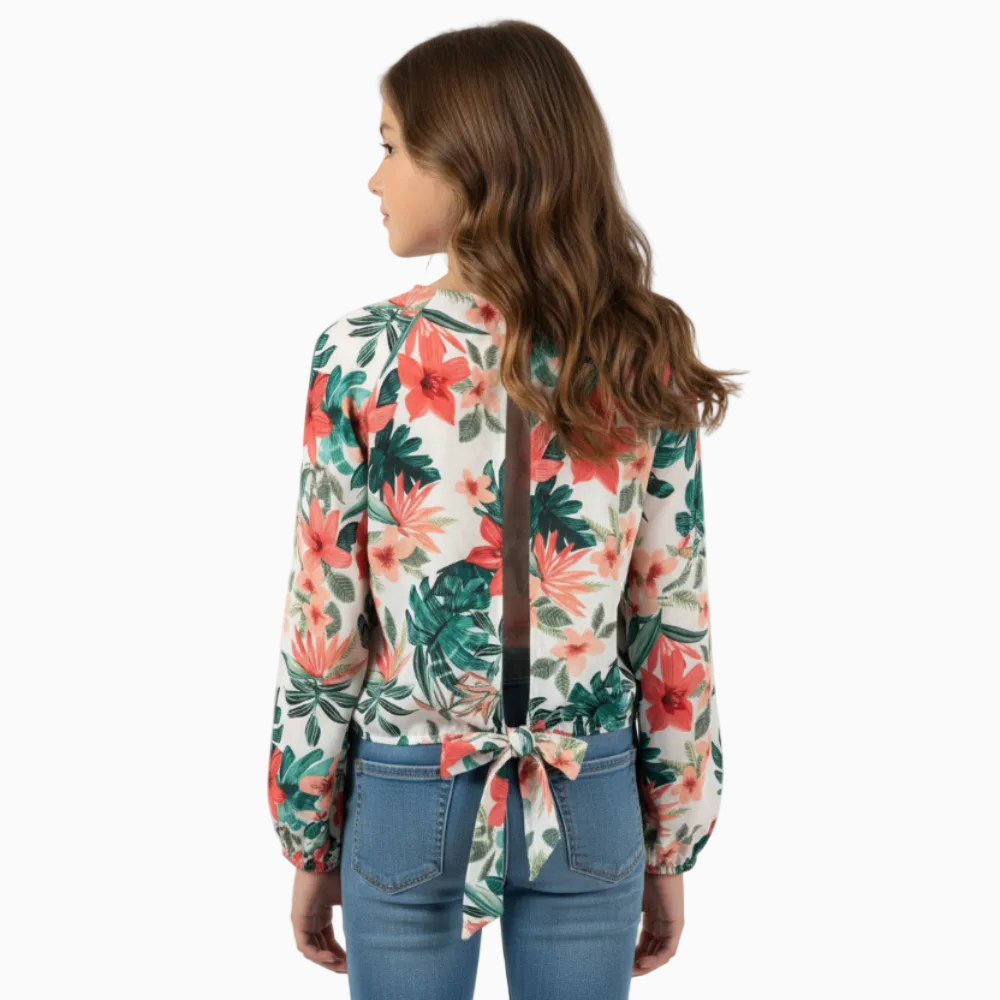 Kocca blusa floreale bambina verde e corallo - Abbigliamento bambini firmato | CDifferent Outlet