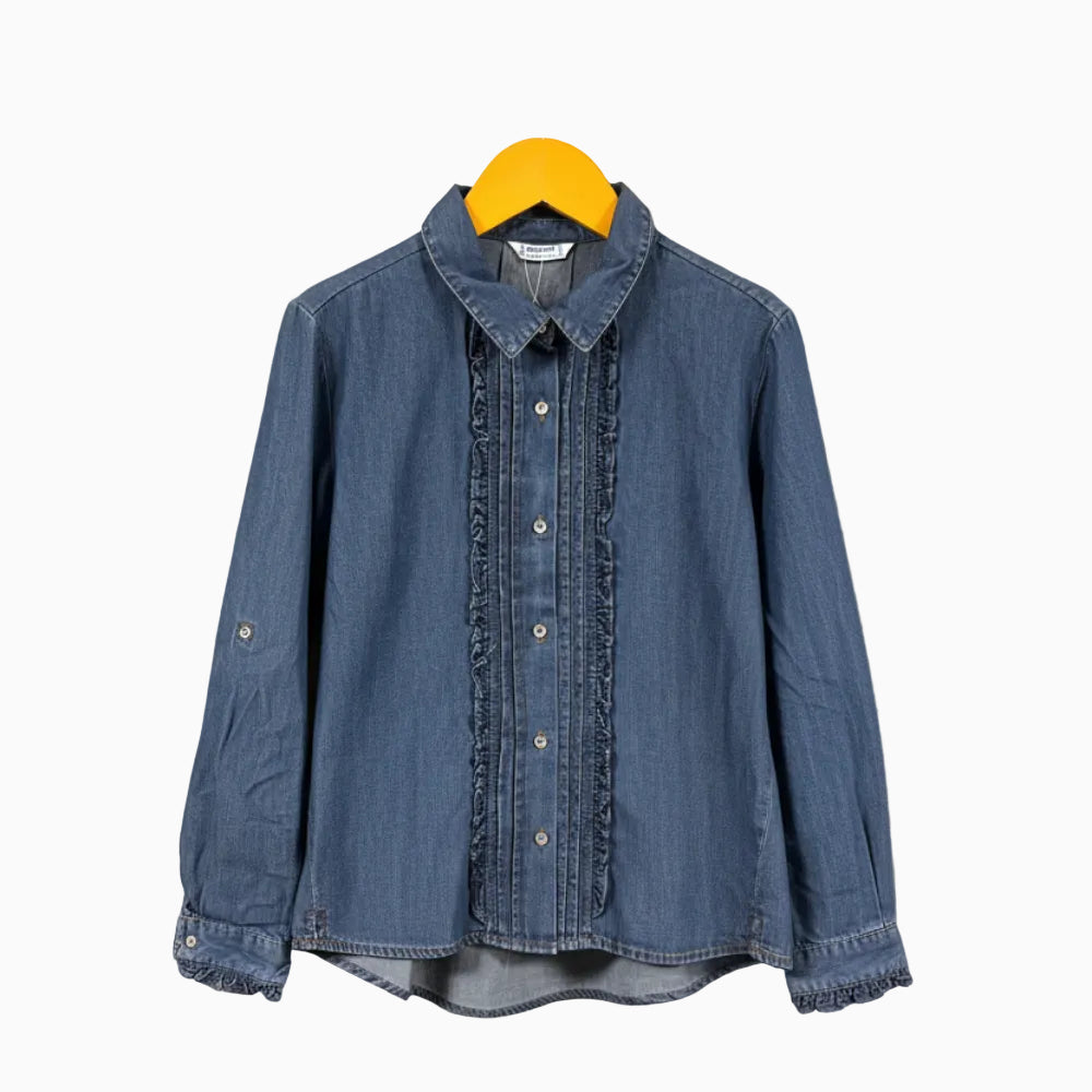 Mayoral camicia in denim bambina blu con ruches - Abbigliamento bambini firmato | CDifferent Outlet