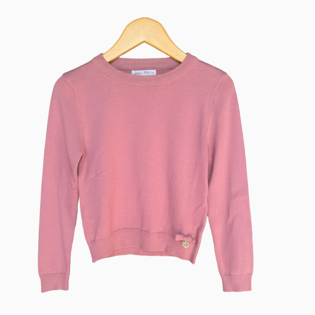 Alice Pi maglia basic in rosa cipria con dettaglio cuore bambina