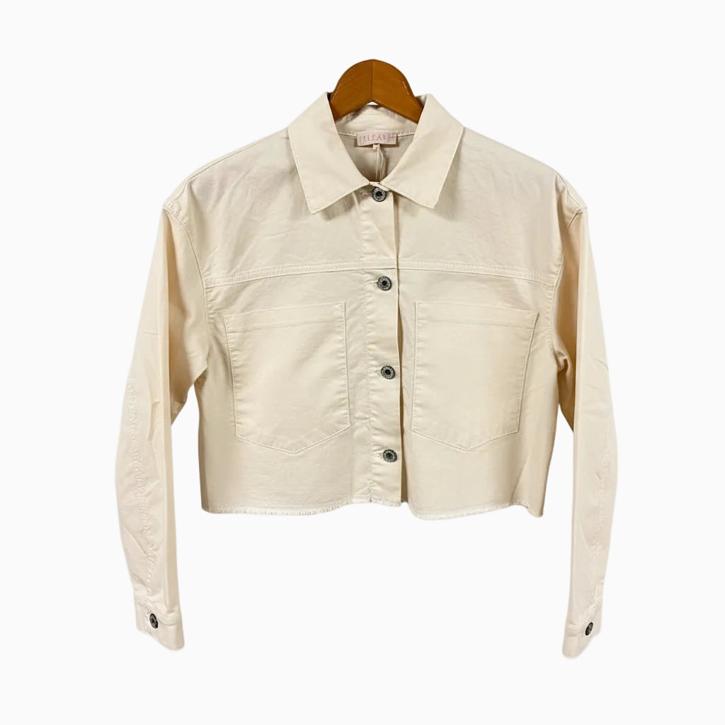 Please giacca cropped bambina crema con tasconi