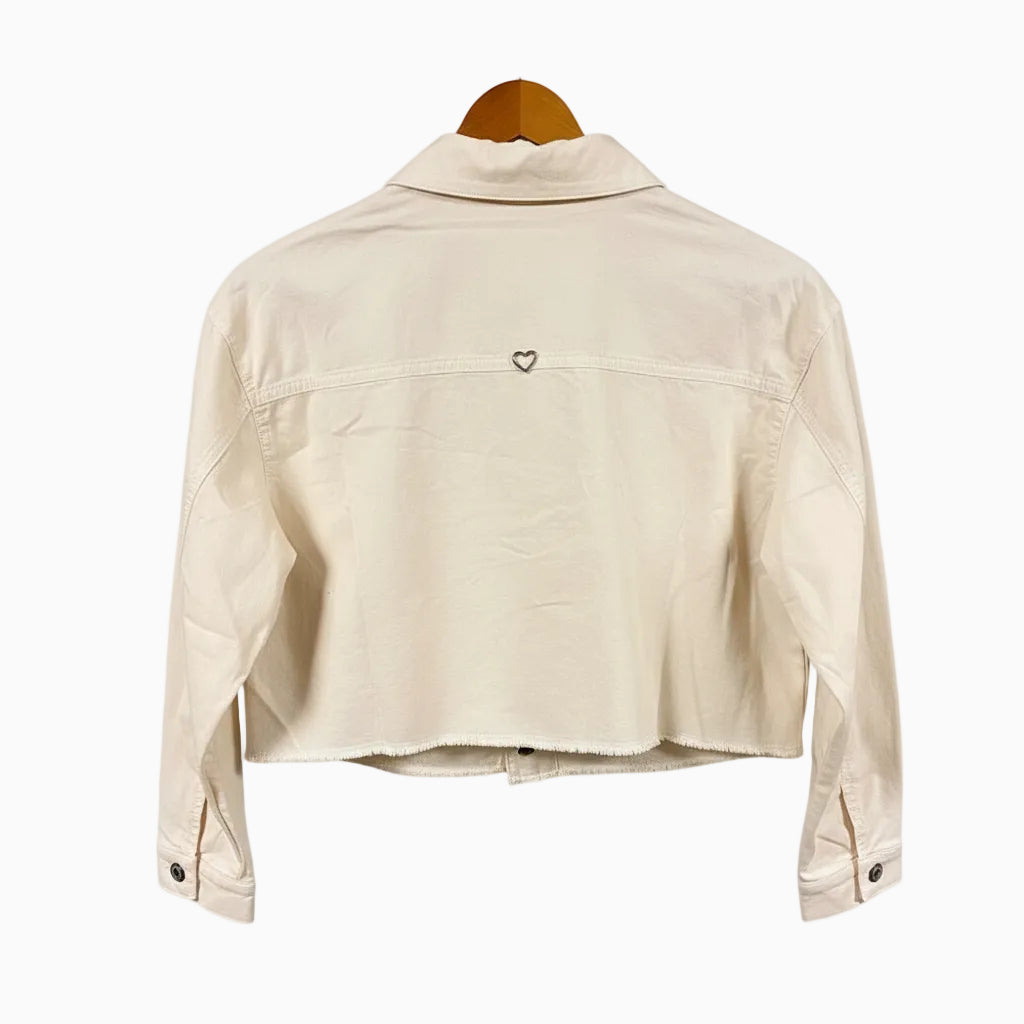 Please giacca cropped bambina crema con tasconi