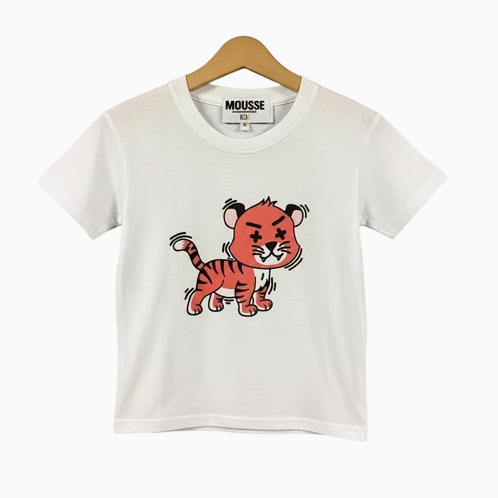 Mousse t-shirt manica corta bambino bianca con tigre - Abbigliamento bambini firmato | CDifferent Outlet