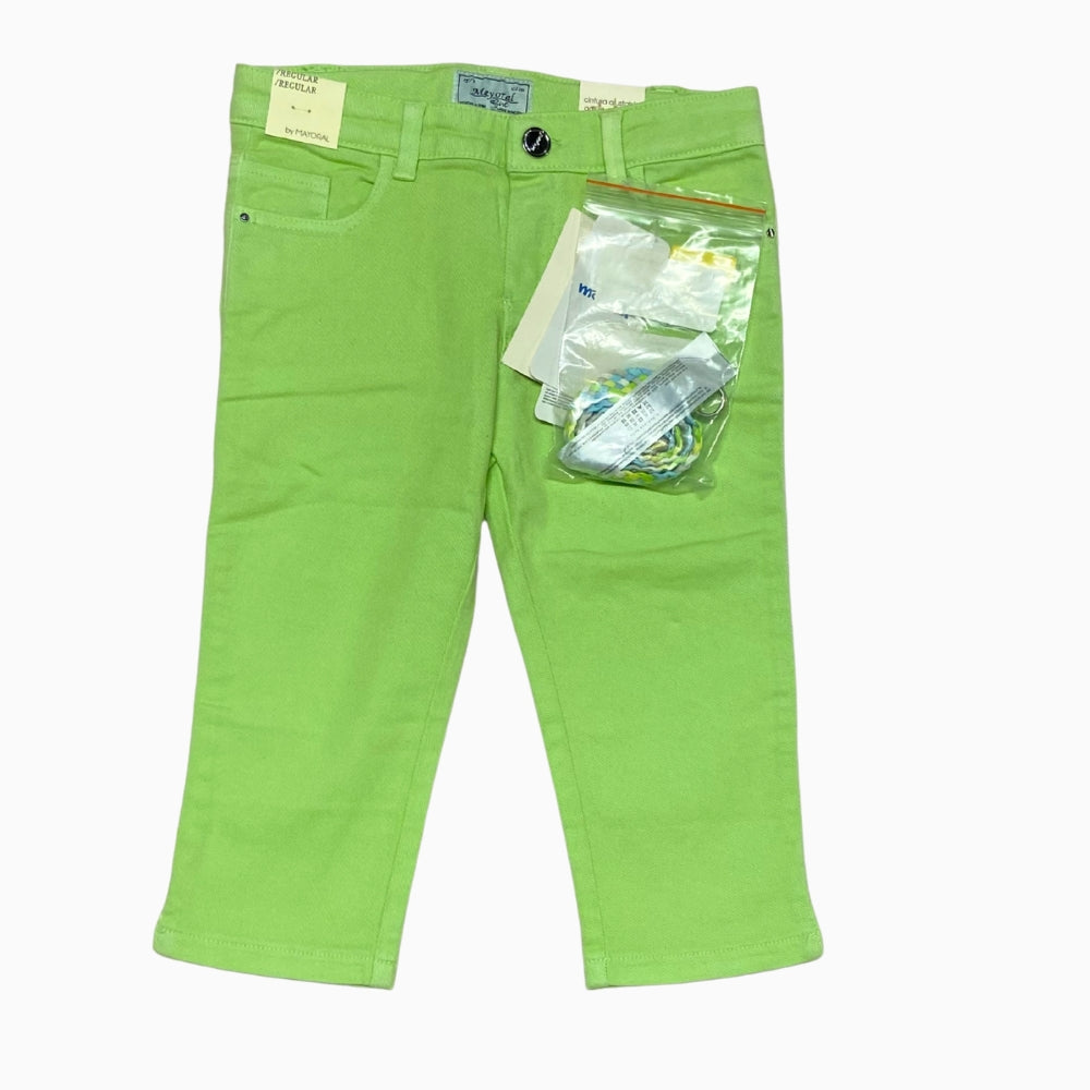 Mayoral pantalone pinocchietto bambina verde con cintura a treccia