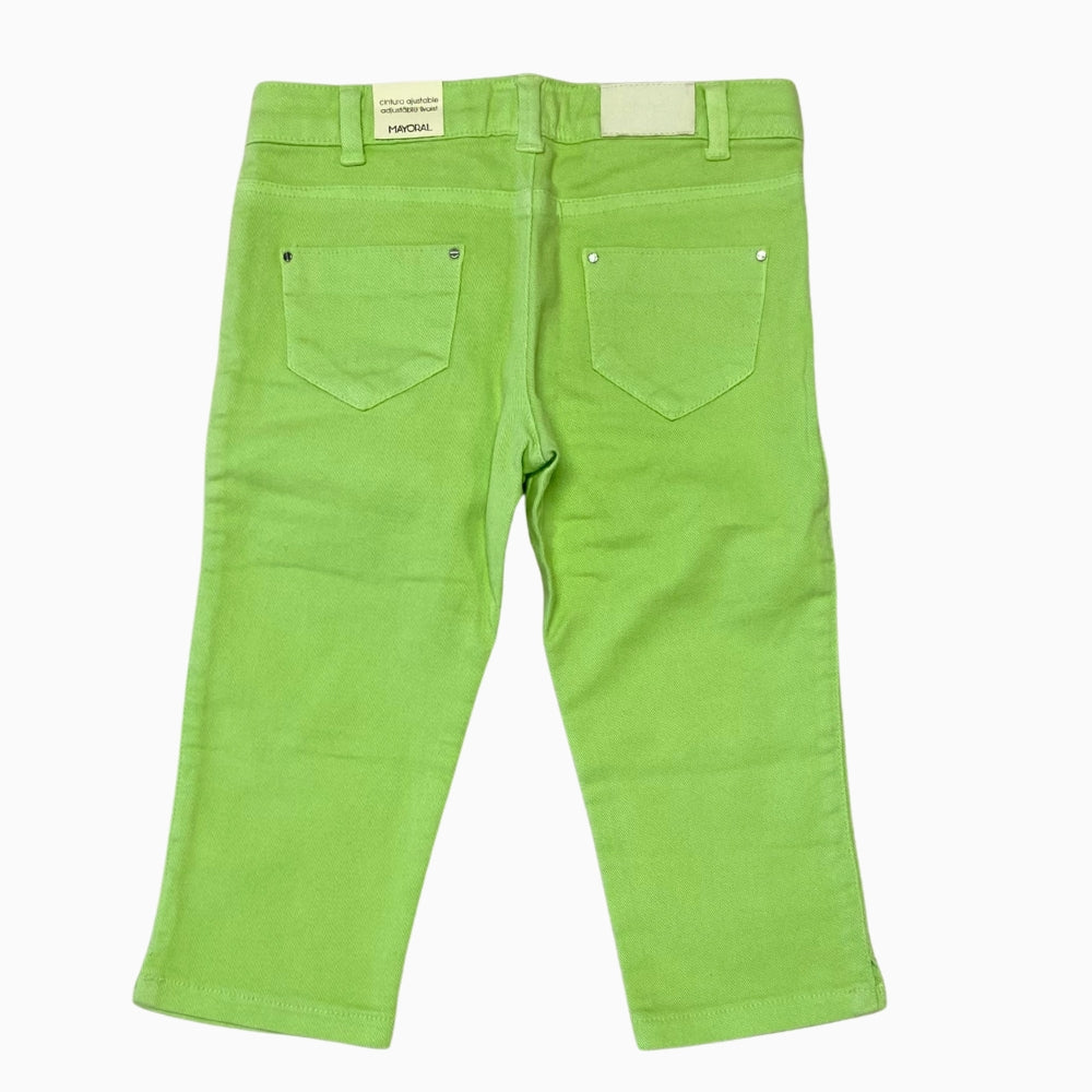 Mayoral pantalone pinocchietto bambina verde con cintura a treccia - Abbigliamento bambini firmato | CDifferent Outlet