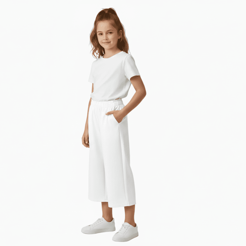 People pantalone cropped bambina bianco con elastico - Abbigliamento bambini firmato | CDifferent Outlet