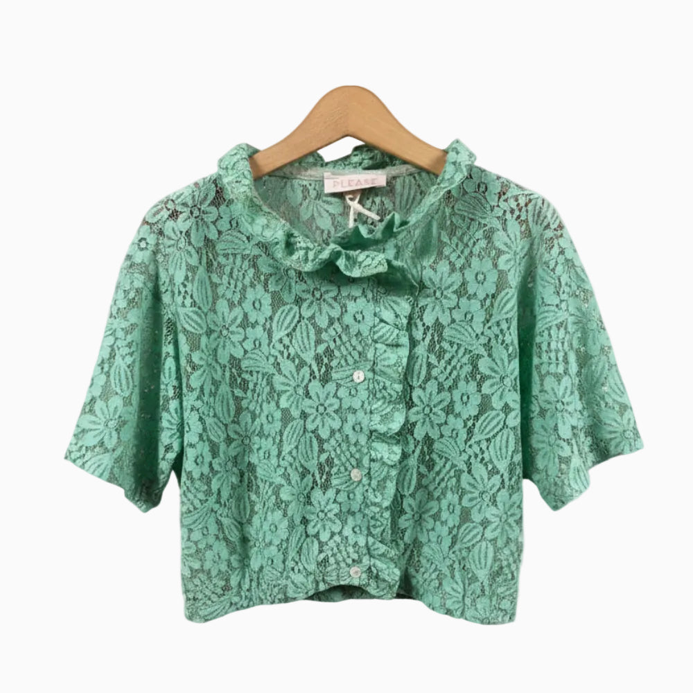 Please blusa bambina in pizzo verde acqua
