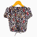 Only blusa bambina animalier lilla e nera con nodo