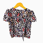 Only blusa bambina animalier lilla e nera con nodo