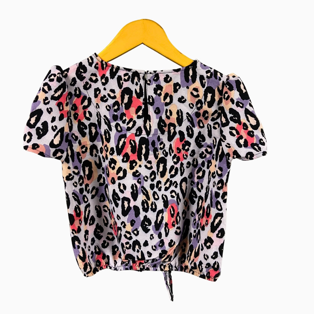 Only blusa bambina animalier lilla e nera con nodo