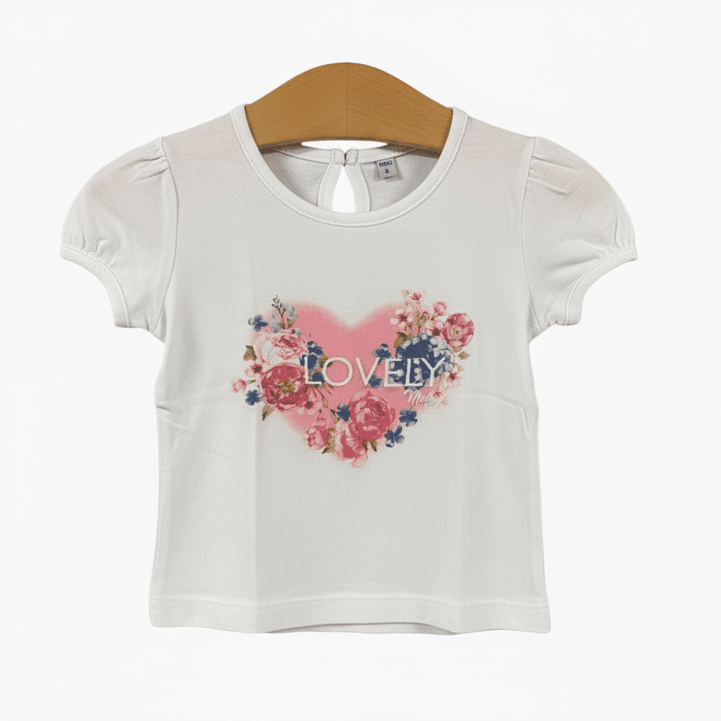 Melby t-shirt neonata bianca con cuore floreale - Abbigliamento bambini firmato | CDifferent Outlet