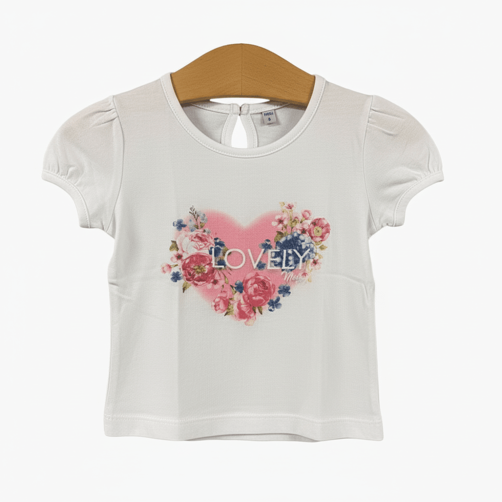 Melby t-shirt neonata bianca con cuore floreale