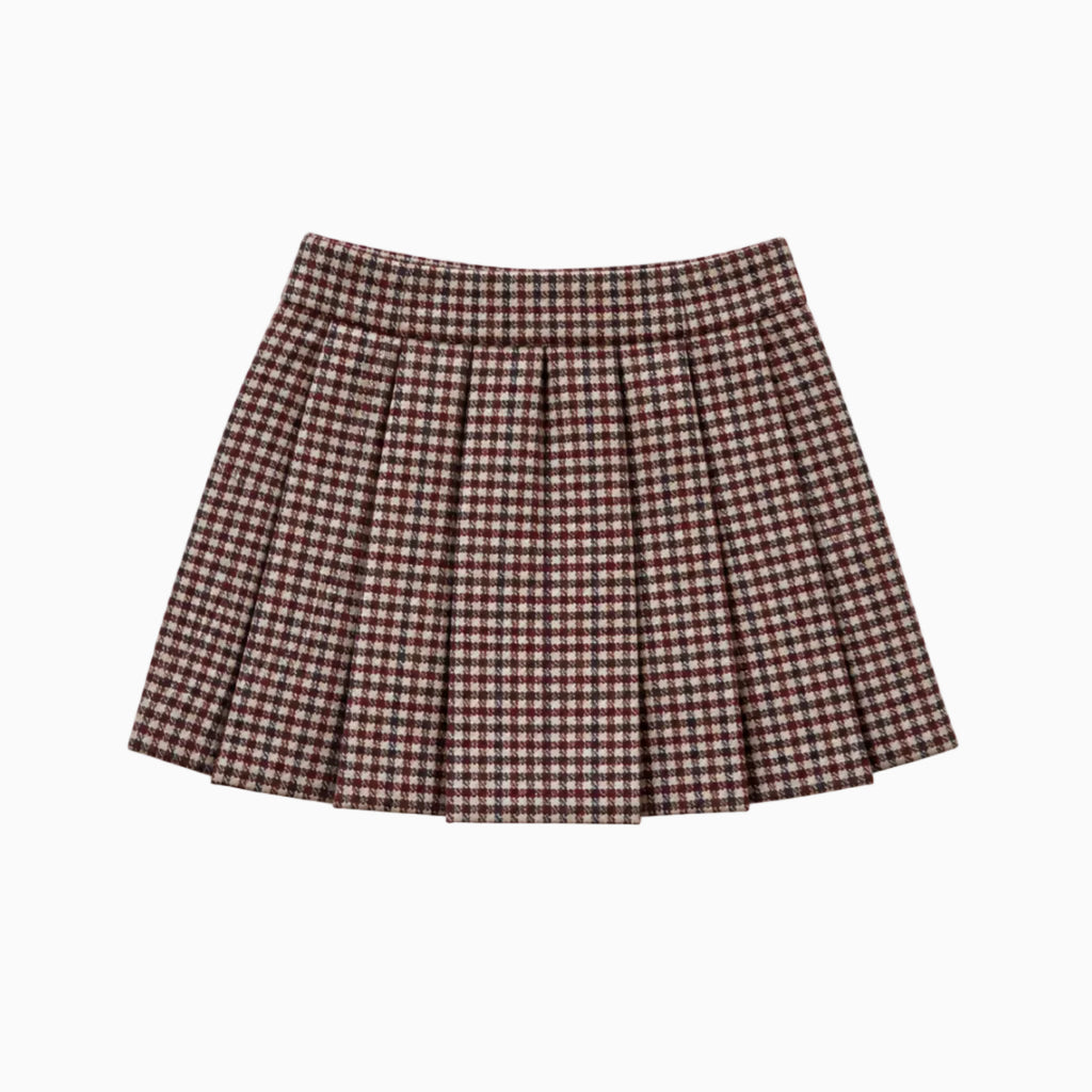 schiena gonna pieghettata bambina fantasia pied-de-poule taglio sartoriale