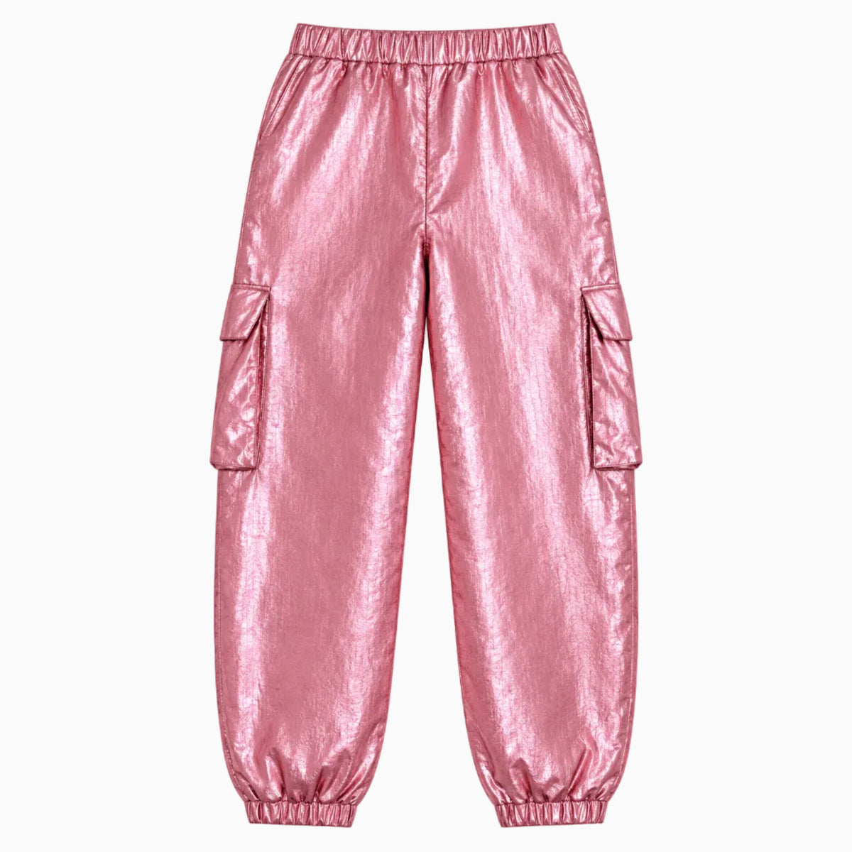 Pantalone cargo bambina vita elasticizzata polsini giropolso rosa metallizzato imbottito