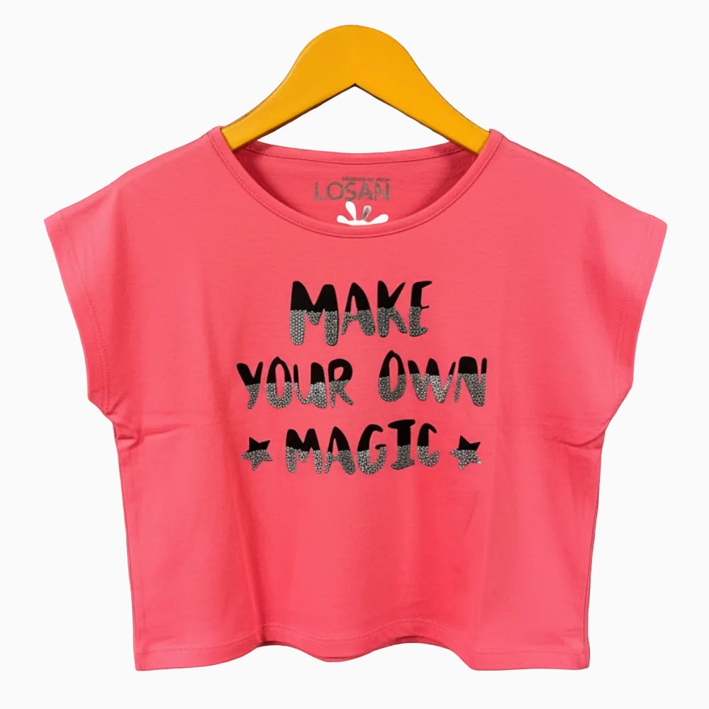 Losan t-shirt corta corallo con scritta paillettes bambina - Abbigliamento bambini firmato | CDifferent Outlet
