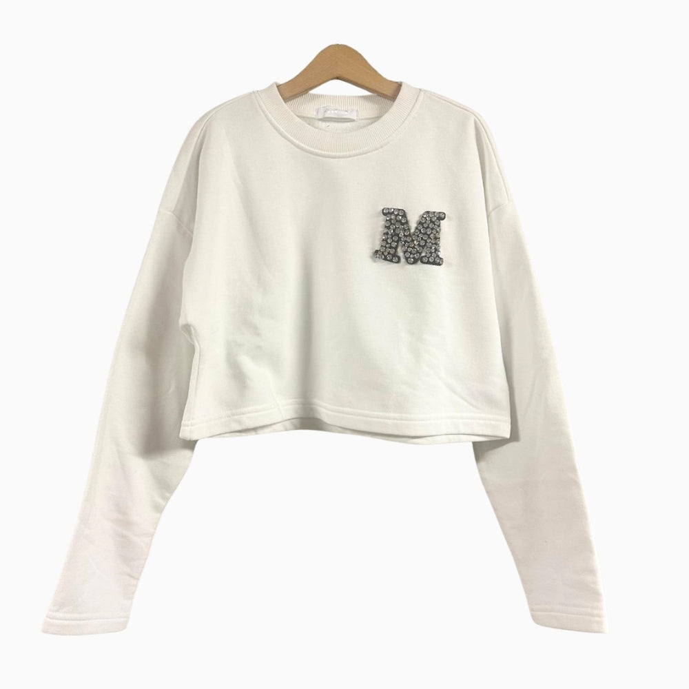 Met felpa cropped bambina bianca