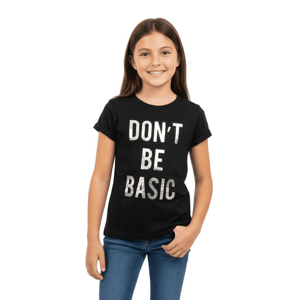 Shop Art t-shirt bambina nera con scritta argento