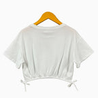Please t-shirt cropped mezza manica bianca bambina con elastico