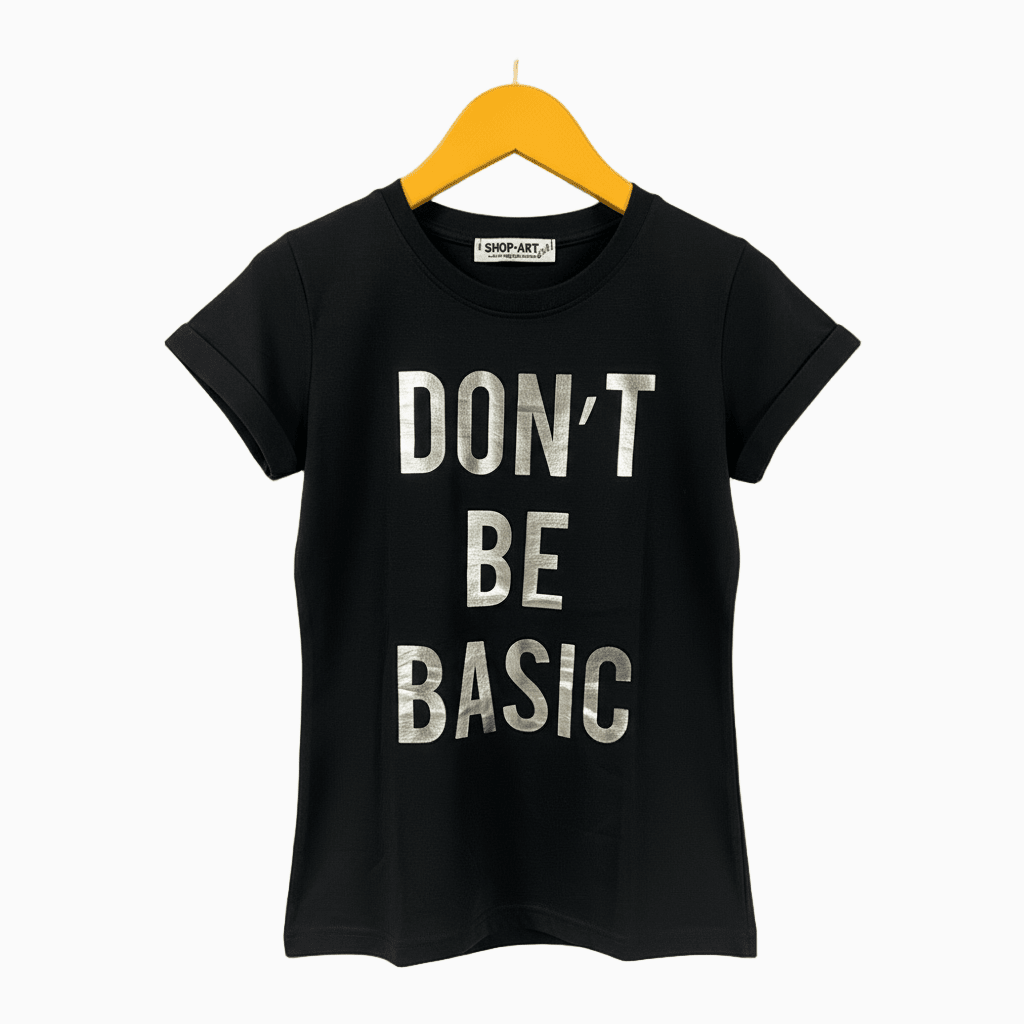 Shop Art t-shirt bambina nera con scritta argento