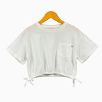 Please t-shirt cropped mezza manica bianca bambina con elastico