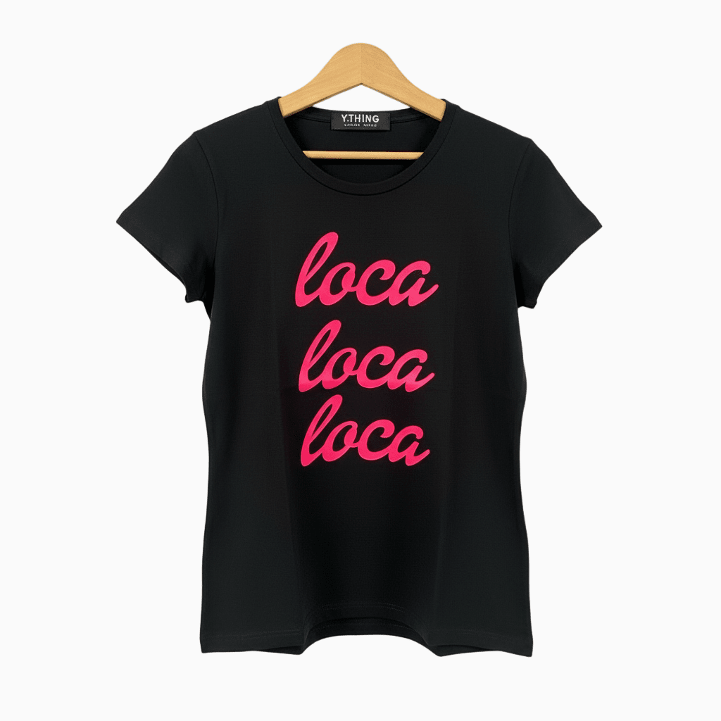 Young Thing t-shirt bambina mezza manica nera con scritta fluo