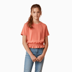 Kocca blusa in chiffon color pesca con maniche a petalo e vita elasticizzata bambina - Abbigliamento bambini firmato | CDifferent Outlet