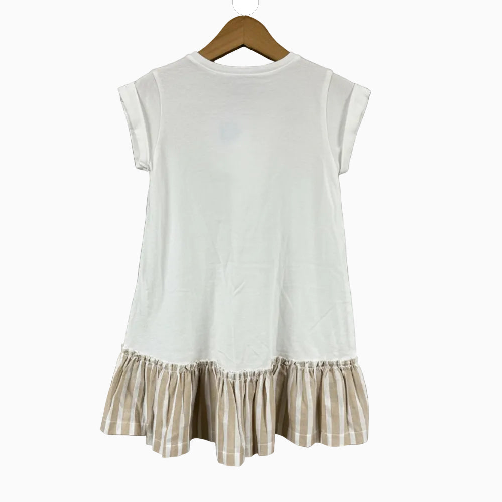 Mayoral vestito bianco a manica corta e gonna a pieghe beige bambina - Abbigliamento bambini firmato | CDifferent Outlet