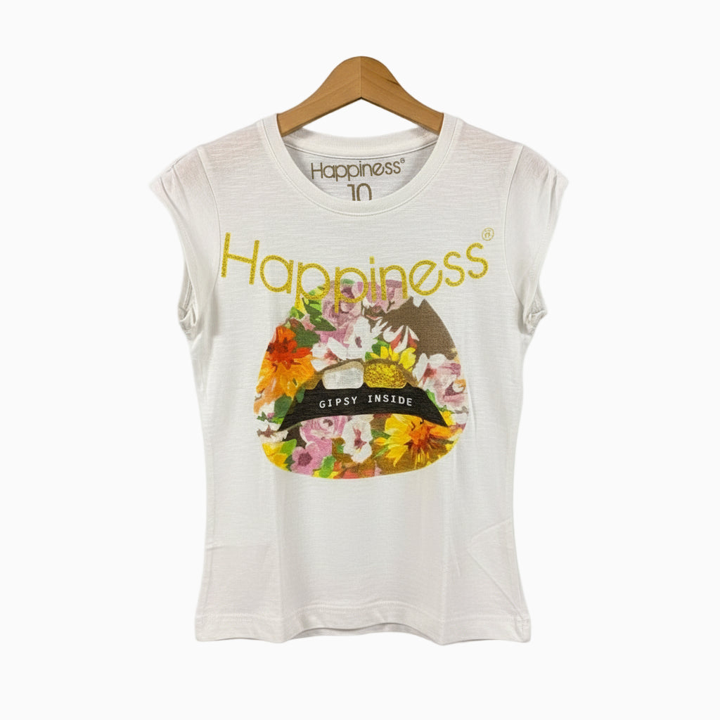 Happiness t-shirt manica corta bambina bianca gipsy