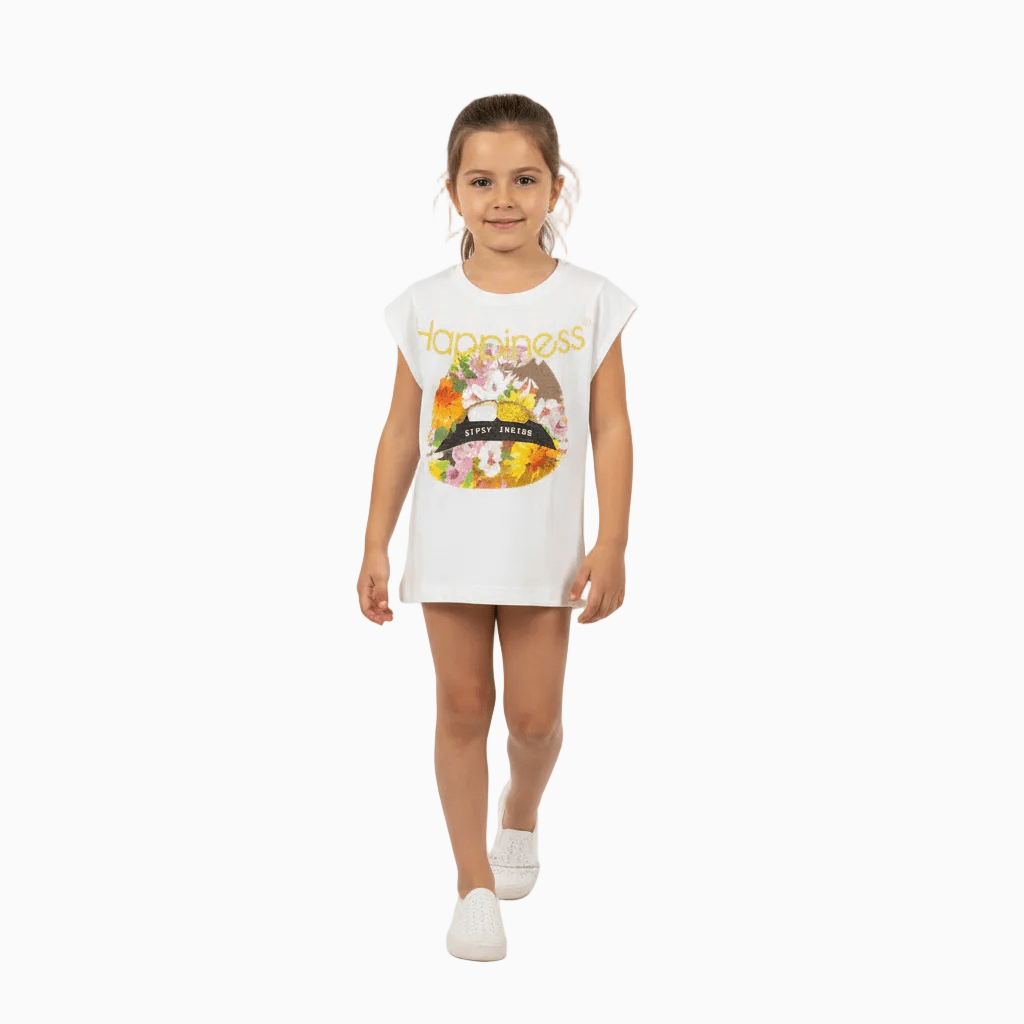 Happiness t-shirt manica corta bambina bianca gipsy