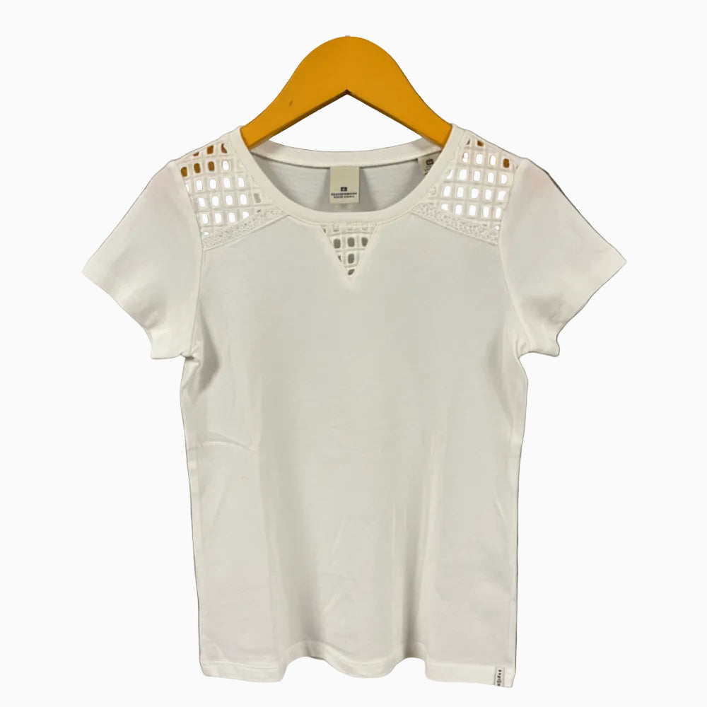 Schotch R’Belle t-shirt in cotone bianca con inserti in pizzo sangallo bambina