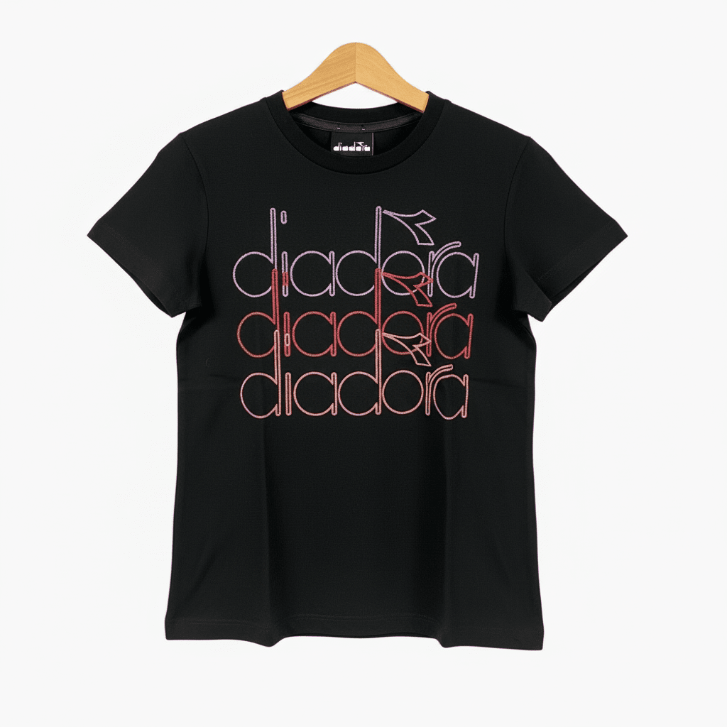 Diadora t-shirt bambina nera multiscritta