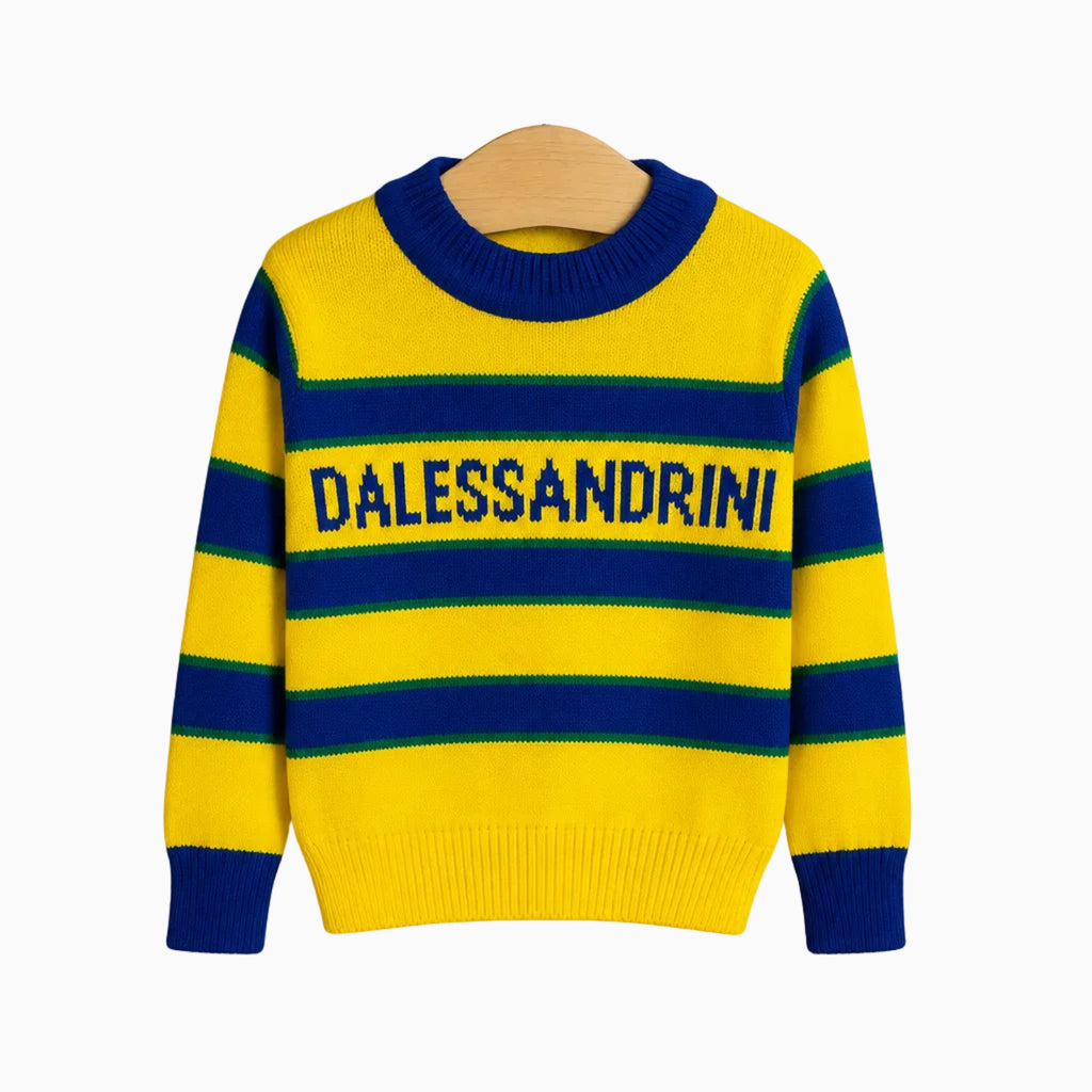 Daniele Alessandrini maglione a righe gialle e blu con logo neonato | CDifferent Outlet