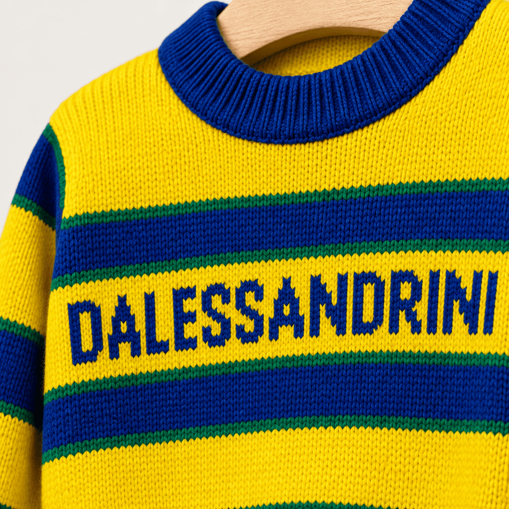 Daniele Alessandrini maglione a righe gialle e blu con logo neonato | CDifferent Outlet