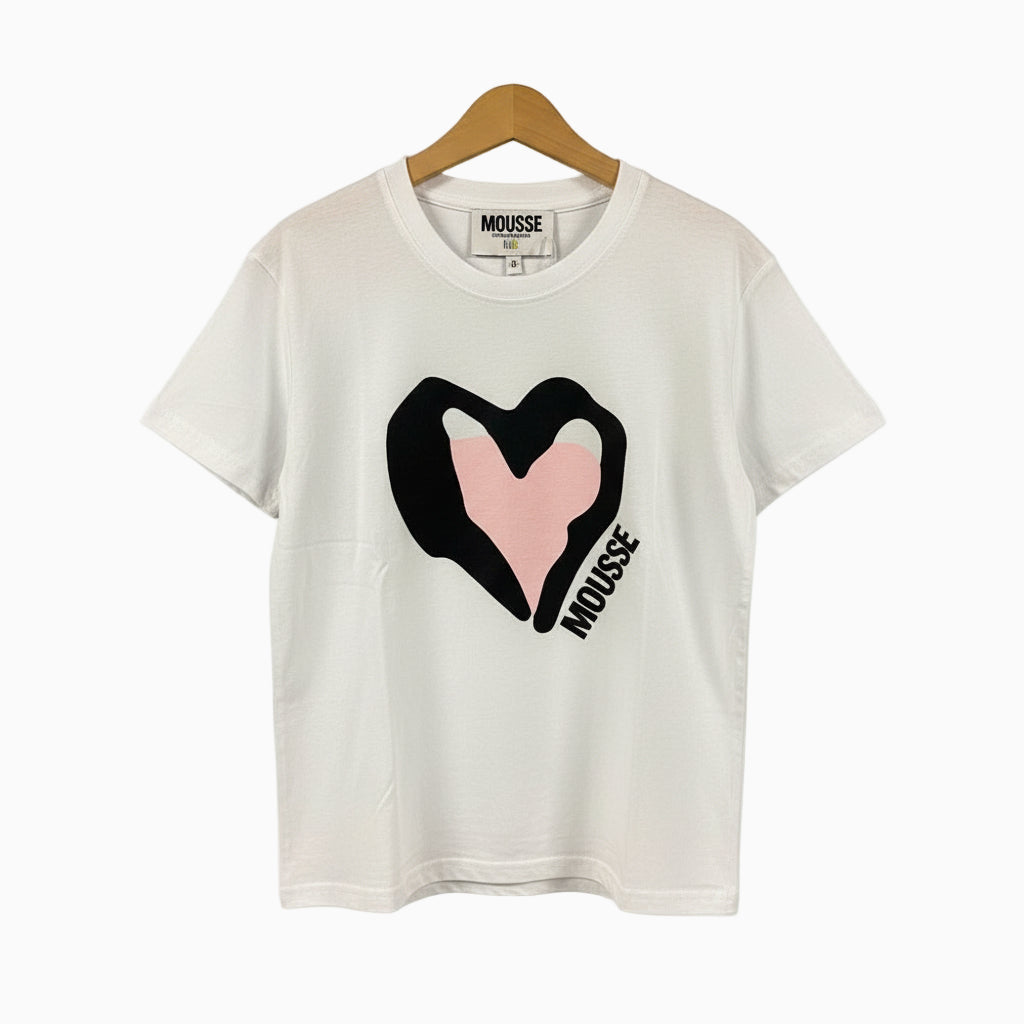 Mousse t-shirt manica corta bambina bianca con cuore