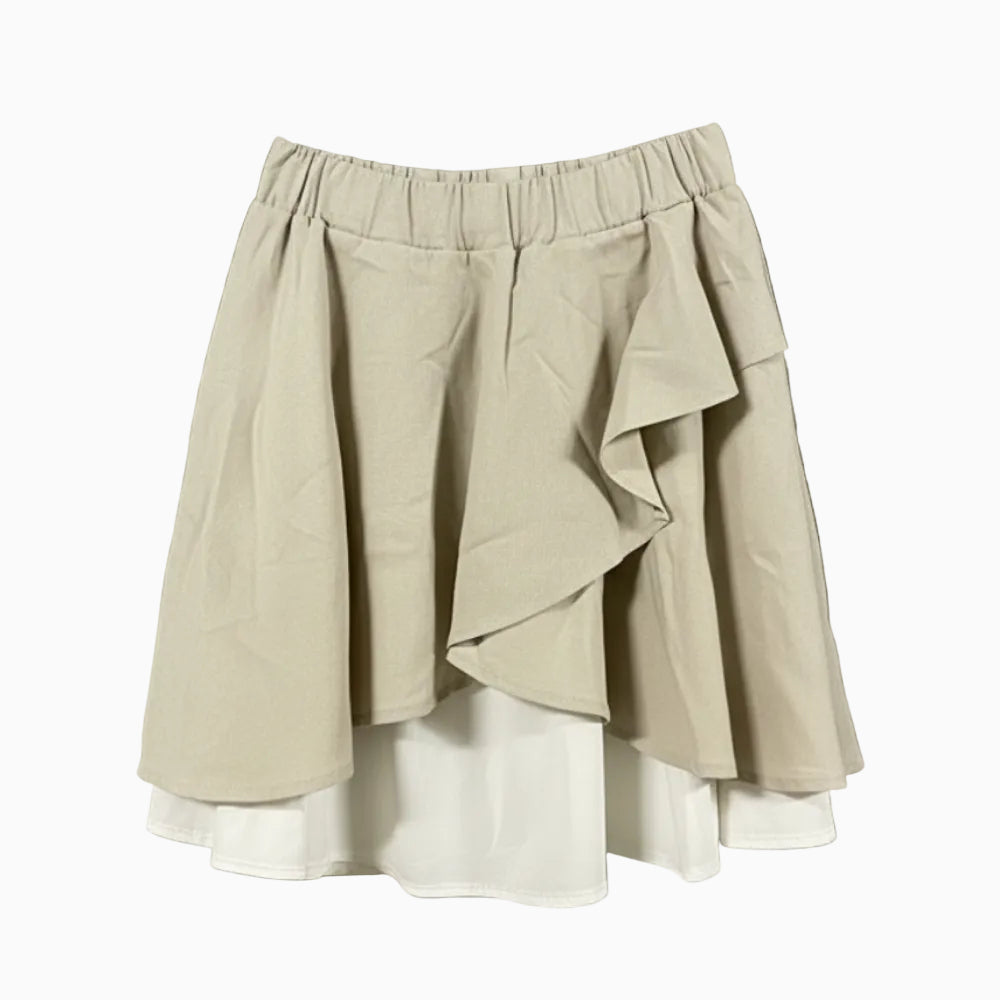 People gonna in lino con volant bianca e beige bambina