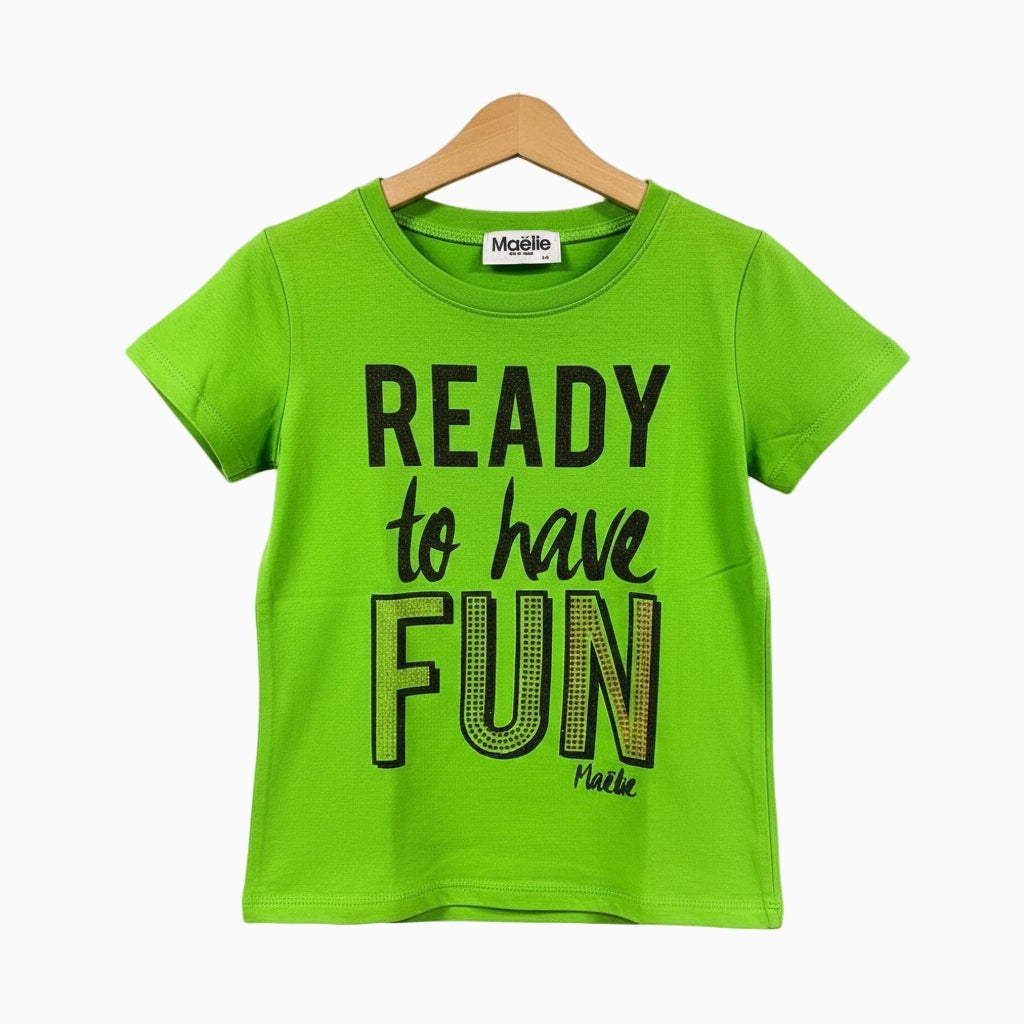Maelie t-shirt manica corta bambina verde con scritta - Abbigliamento bambini firmato | CDifferent Outlet