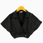 Please blusa nera crop a portafoglio con elastico in vita bambina - Abbigliamento bambini firmato | CDifferent Outlet