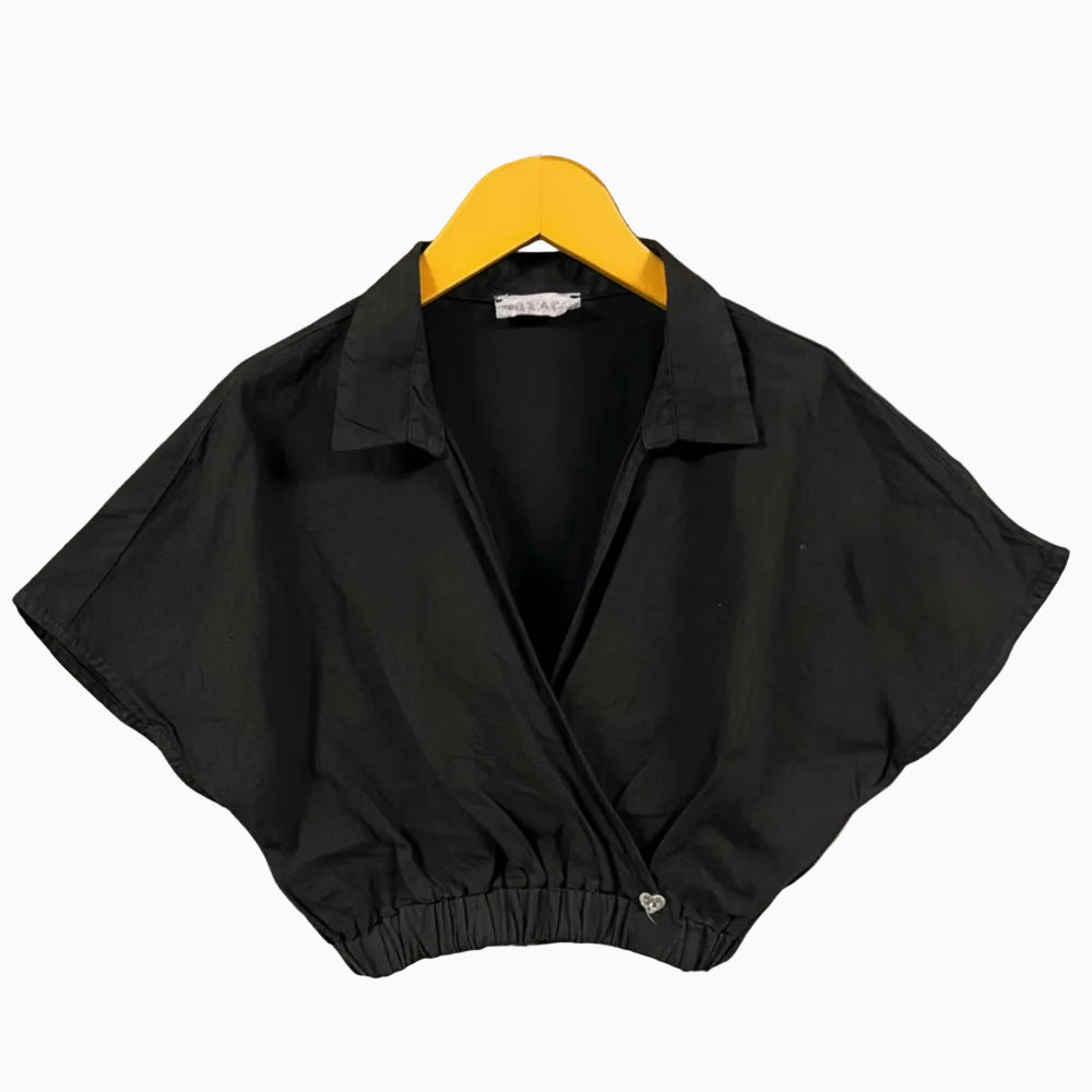 Please blusa nera crop a portafoglio con elastico in vita bambina