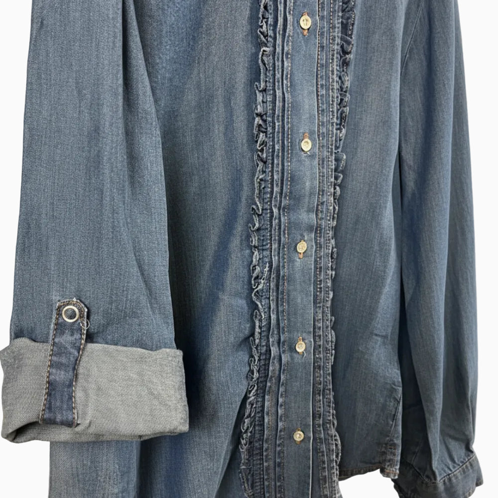 Mayoral camicia in denim bambina blu con ruches - Abbigliamento bambini firmato | CDifferent Outlet