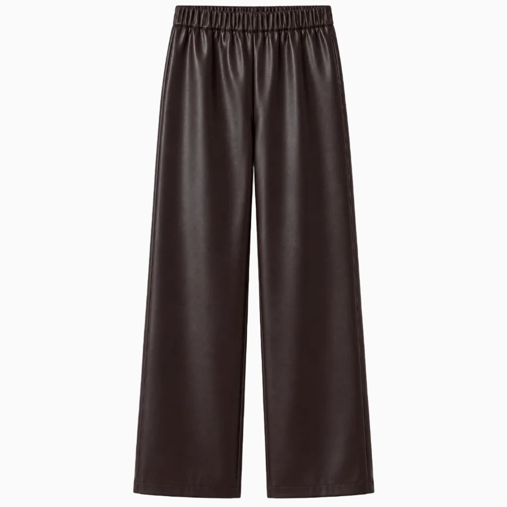 Pantalone bambino ecopelle viola scuro vista posteriore vita elastica
