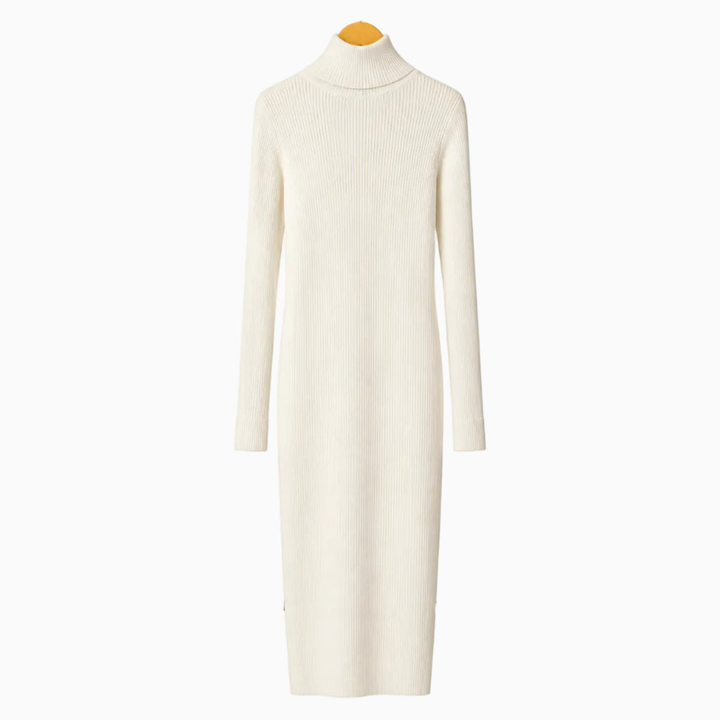 Y-Clù abito lungo in maglia bianco latte con collo alto e bottoni bambina | CDifferent Outlet