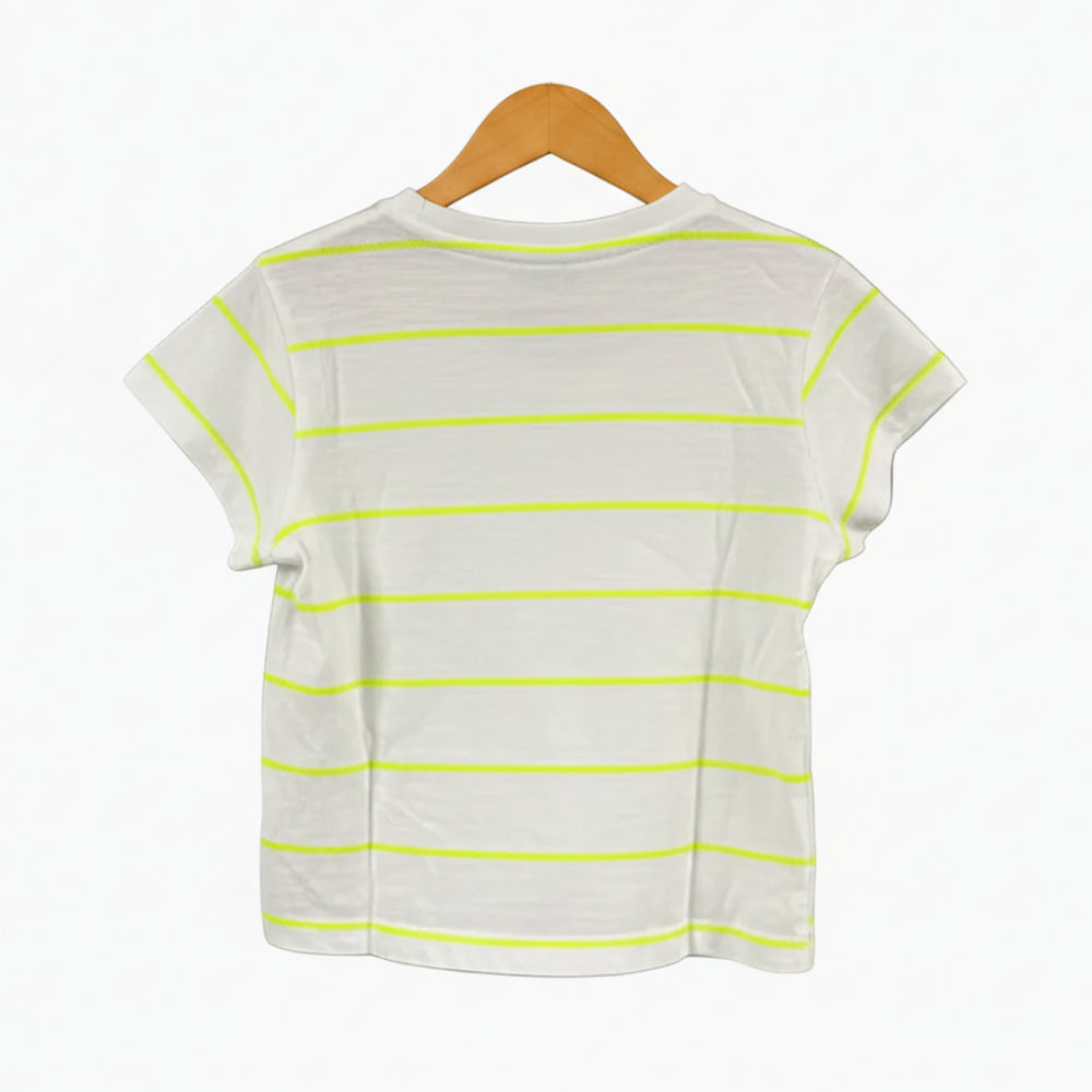 Mayoral t-shirt a righe bianche e gialle con nodo frontale bambina - Abbigliamento bambini firmato | CDifferent Outlet