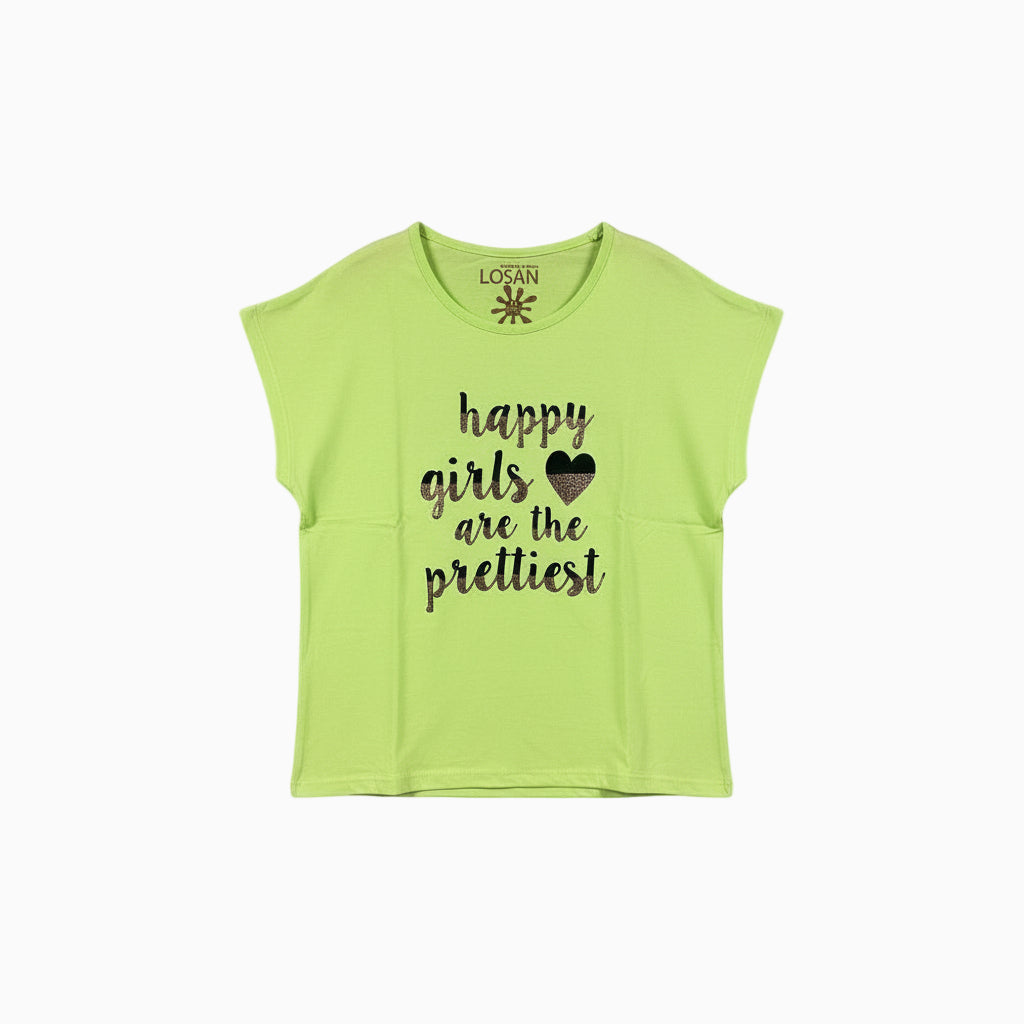 Losan t-shirt manica corta bambina verde con frase motivazionale