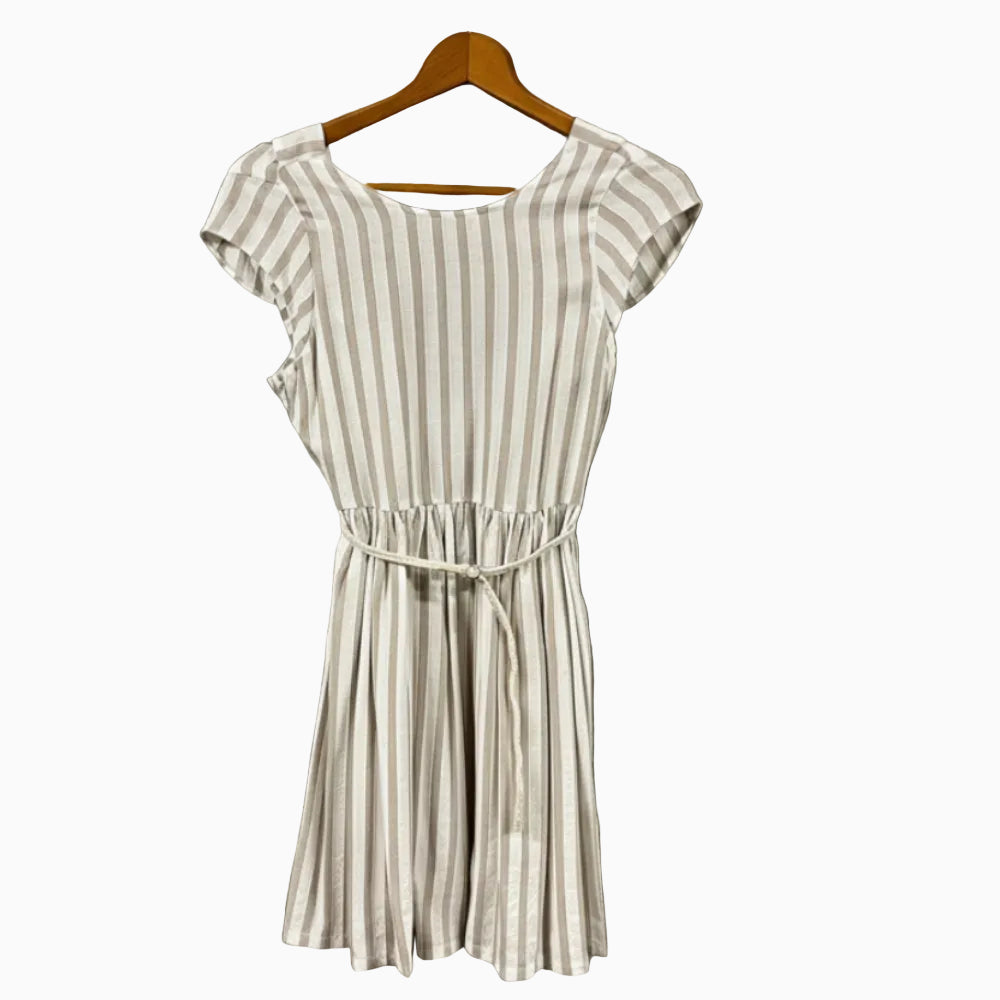 Mayoral vestito a righe bianco e beige bambina - Abbigliamento bambini firmato | CDifferent Outlet