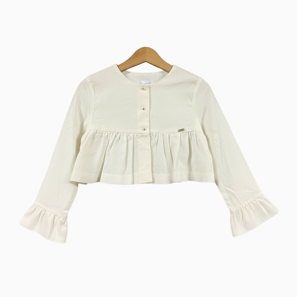 Mayoral cardigan corto bambina panna con balza - Abbigliamento bambini firmato | CDifferent Outlet