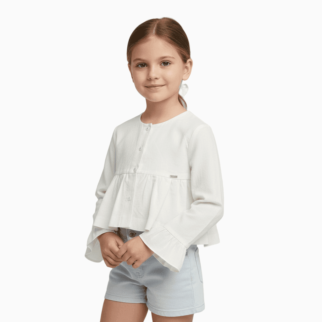 Mayoral cardigan corto bambina panna con balza - Abbigliamento bambini firmato | CDifferent Outlet